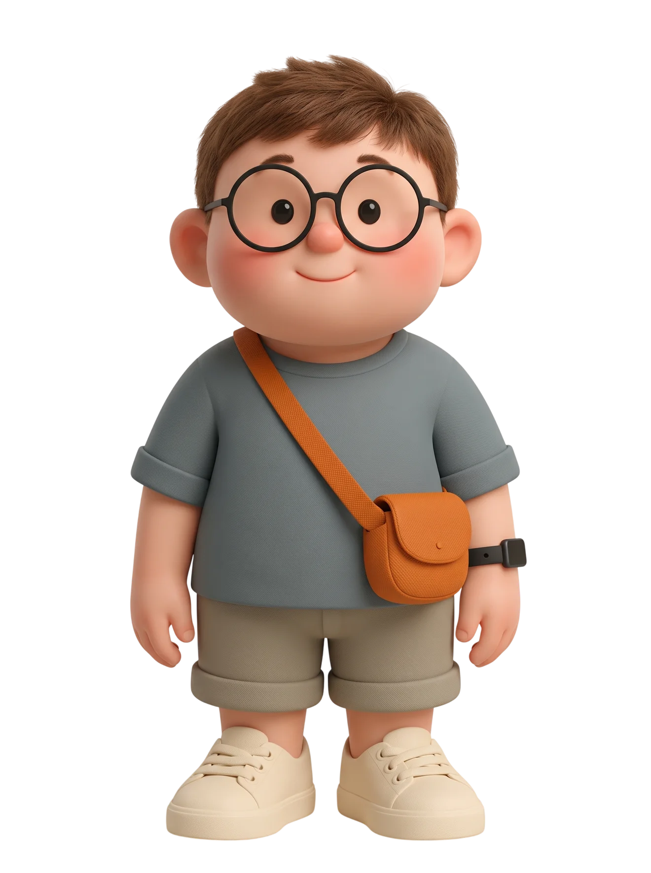 The boy from the photo as a 3D cartoon character, standing in a spotlight